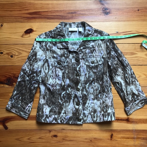 Chico Animal Print Brown Denim Jacket, EUC, S - Picture 6 of 14